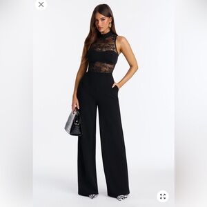 Fashion Nova Black Sheer Lace Jumpsuit